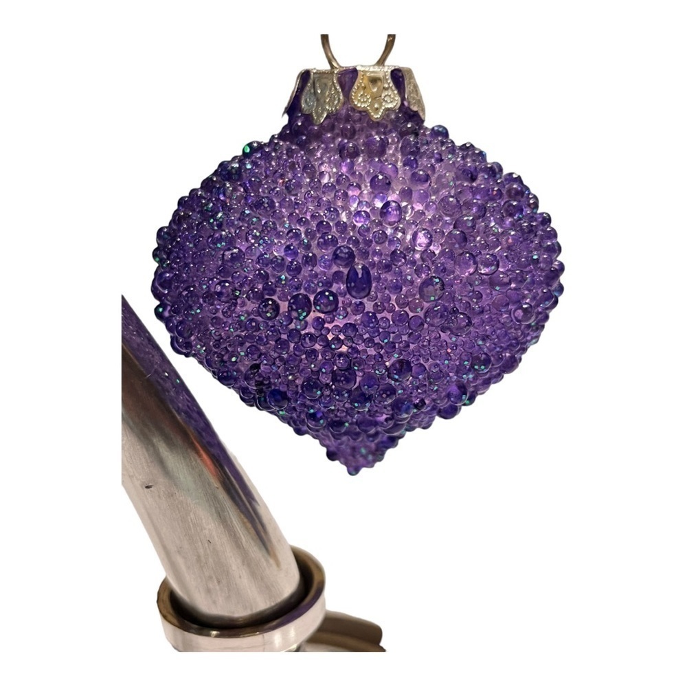 Christmas Vtg glass ornaments applied glass irridescent beads purple 3 shapes. - Picture 9 of 10